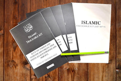 Islamic Traceable Kit set of 4 Arabic learning books with pencil for kids to practice Quran reading and Arabic writing.